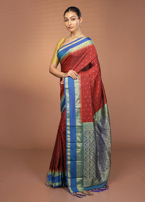 Maroon Kanjivaram Silk Saree With Blouse Piece
