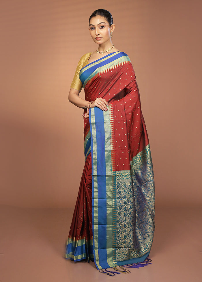 Maroon Kanjivaram Silk Saree With Blouse Piece