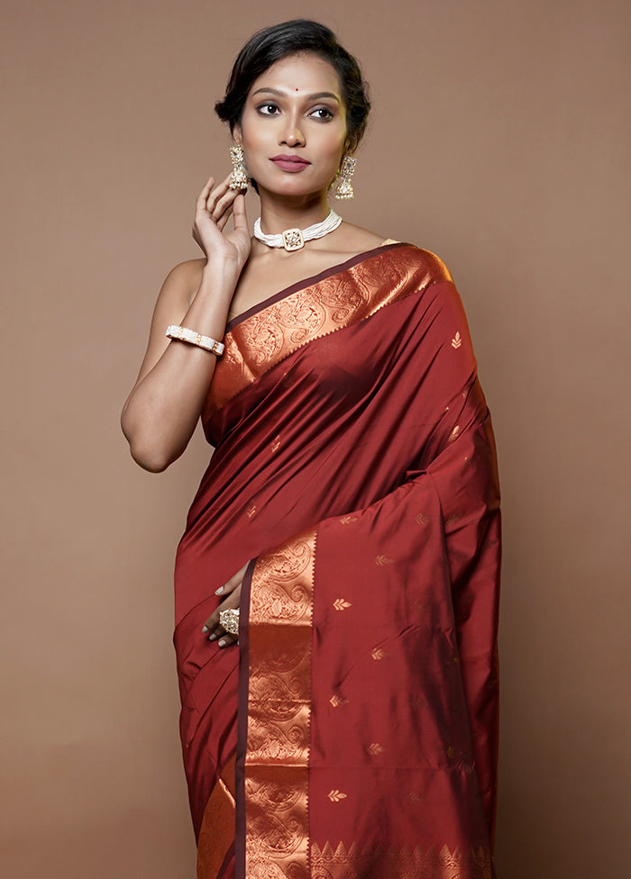 Maroon Kanjivaram Silk Saree With Blouse Piece