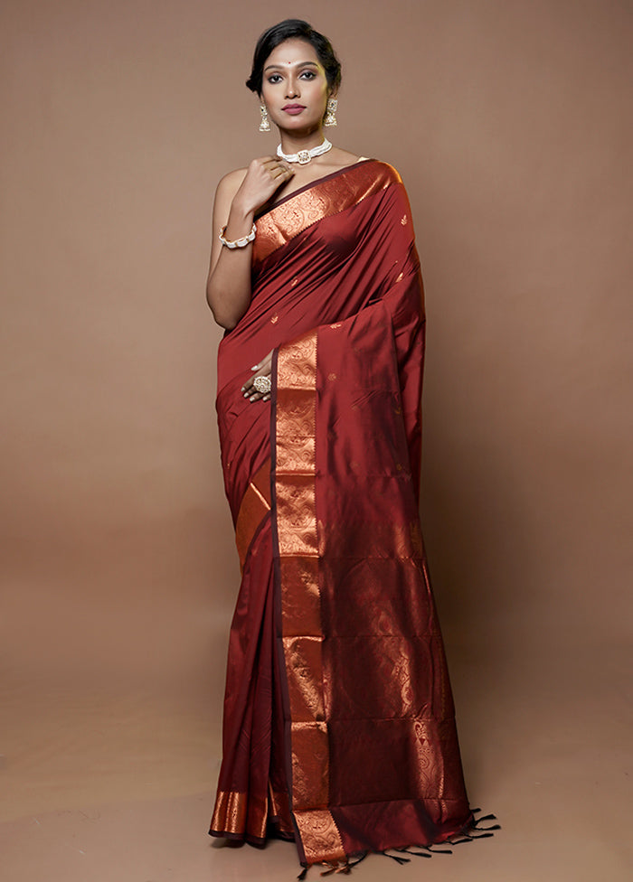 Maroon Kanjivaram Silk Saree With Blouse Piece