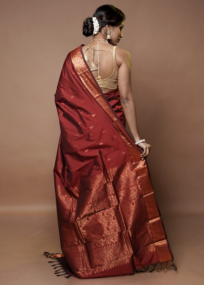 Maroon Kanjivaram Silk Saree With Blouse Piece