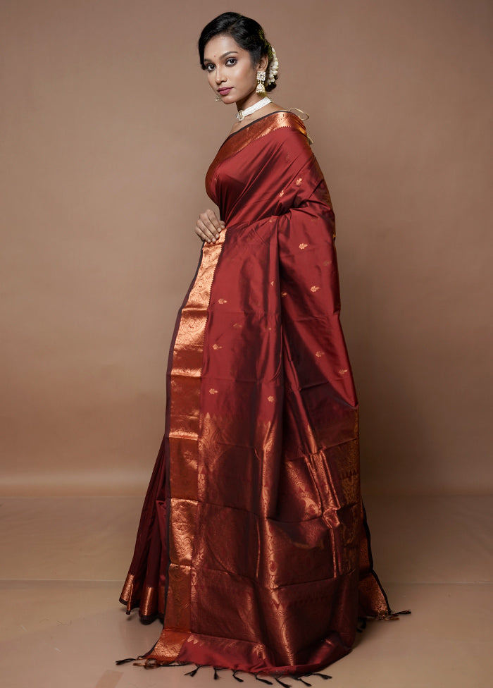 Maroon Kanjivaram Silk Saree With Blouse Piece