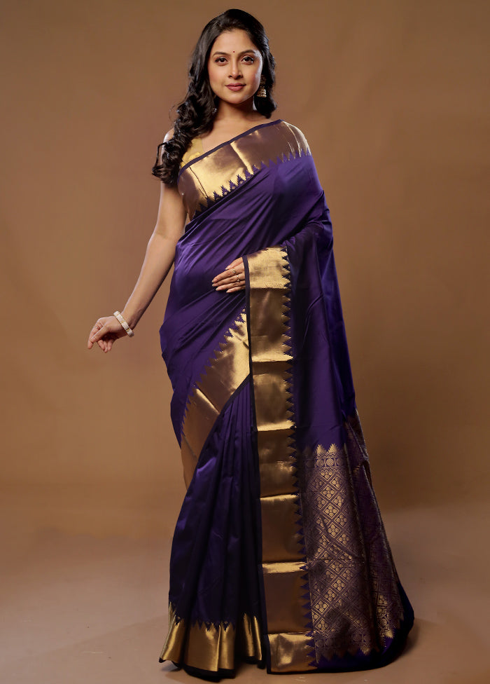 Purple Kanjivaram Silk Saree With Blouse Piece - Indian Silk House Agencies