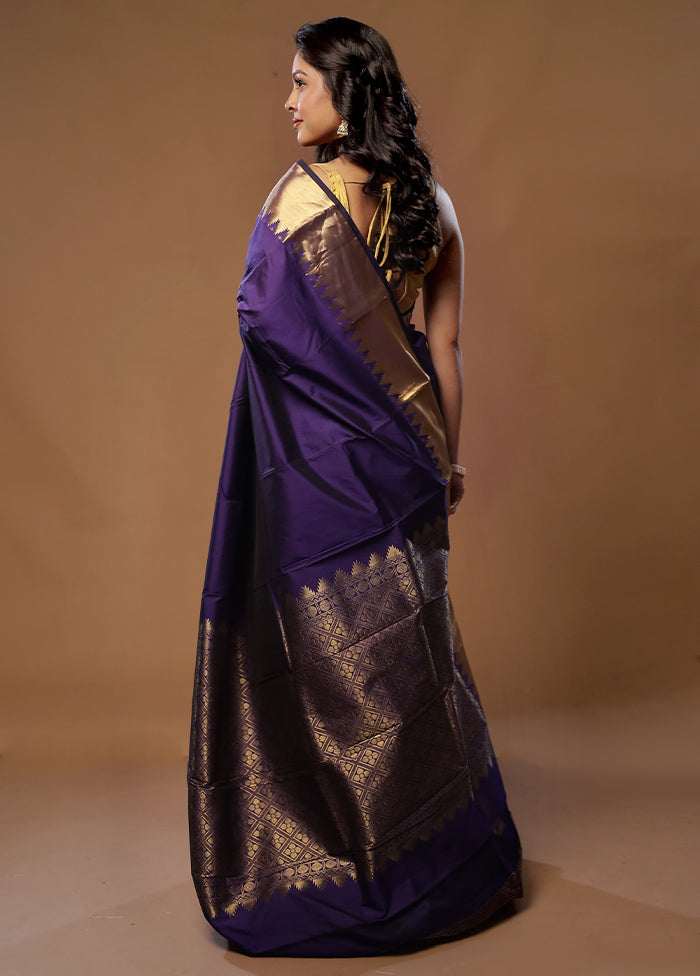 Purple Kanjivaram Silk Saree With Blouse Piece - Indian Silk House Agencies