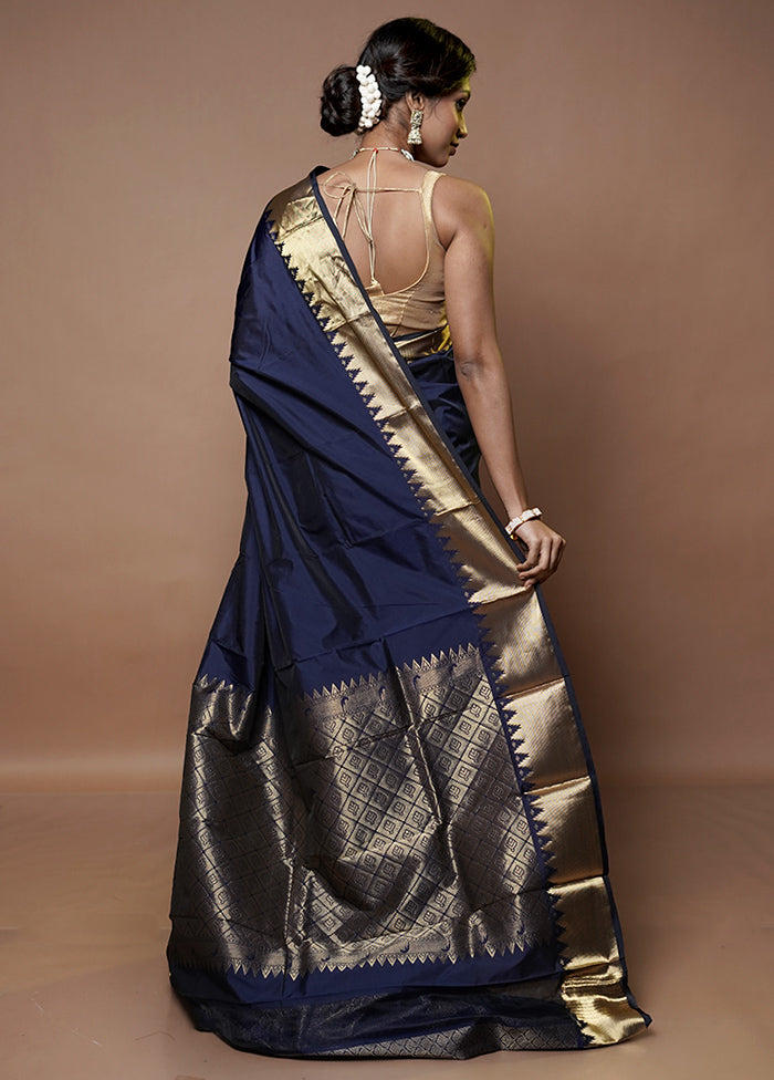 Blue Kanjivaram Silk Saree With Blouse Piece