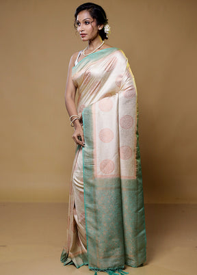 Cream Dupion Silk Saree With Blouse Piece