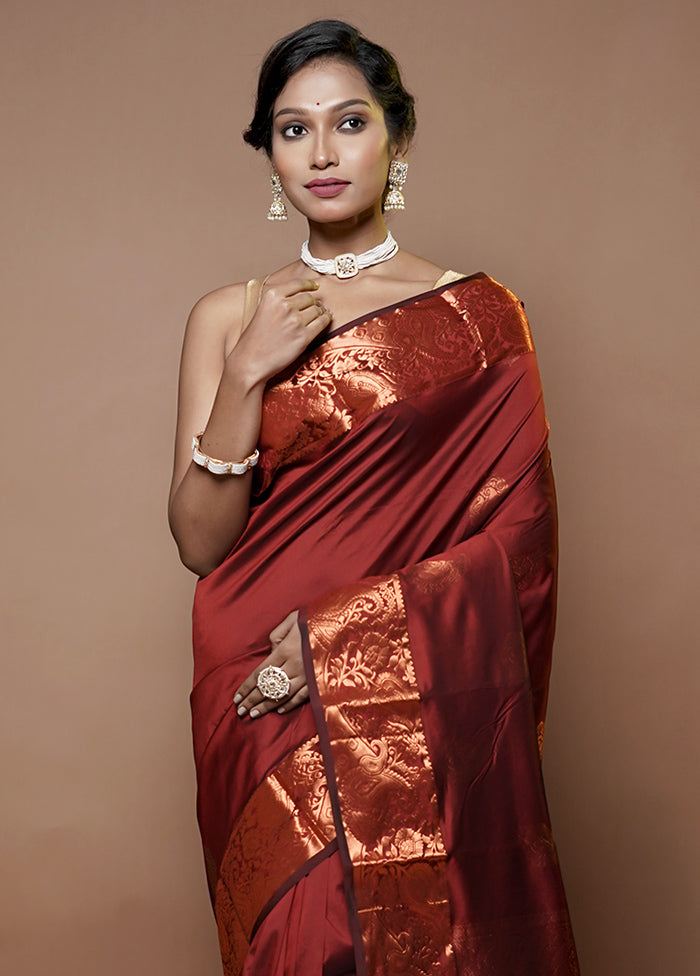 Maroon Kanjivaram Silk Saree With Blouse Piece