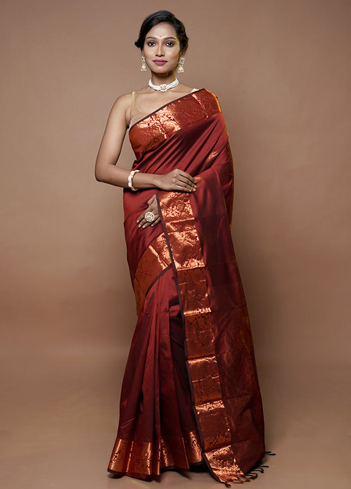 Maroon Kanjivaram Silk Saree With Blouse Piece