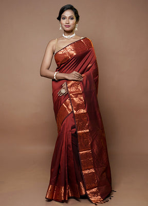 Maroon Kanjivaram Silk Saree With Blouse Piece