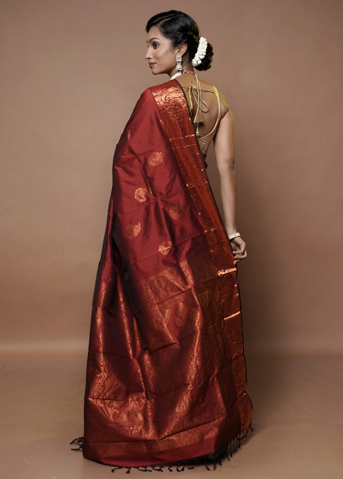 Maroon Kanjivaram Silk Saree With Blouse Piece