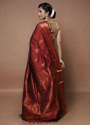 Maroon Kanjivaram Silk Saree With Blouse Piece