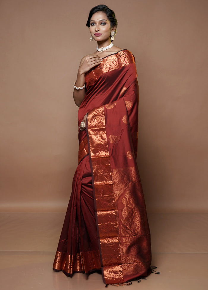 Maroon Kanjivaram Silk Saree With Blouse Piece