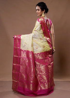 Cream Kanjivaram Silk Saree With Blouse Piece - Indian Silk House Agencies