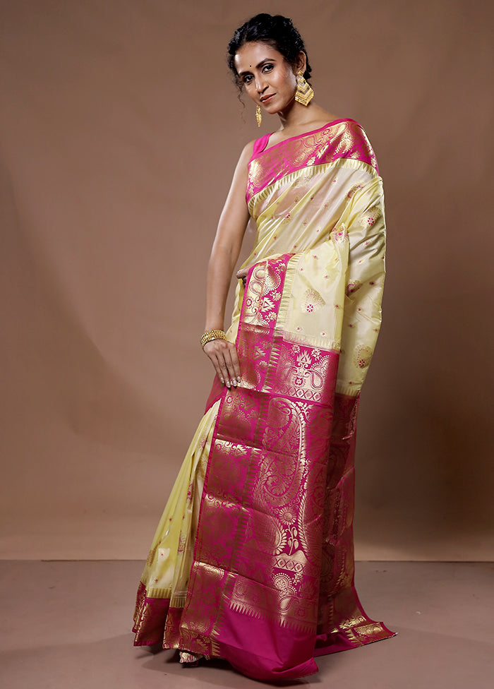 Cream Kanjivaram Silk Saree With Blouse Piece - Indian Silk House Agencies