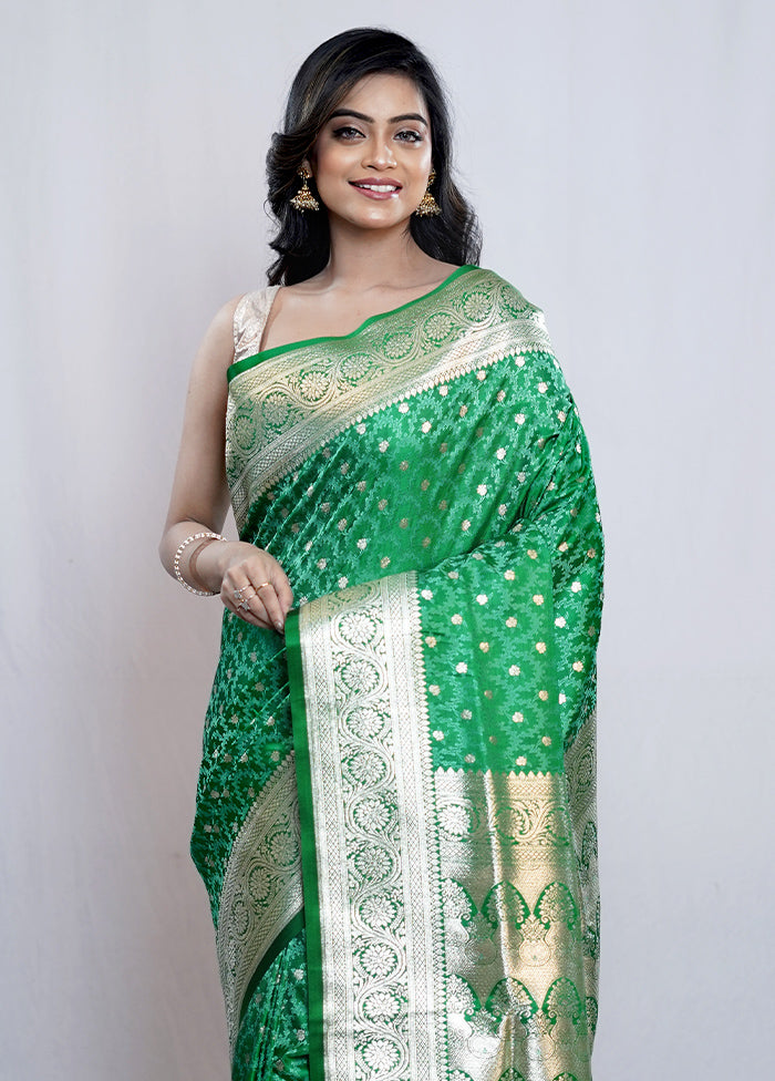 Green Banarasi Silk Saree With Blouse Piece - Indian Silk House Agencies