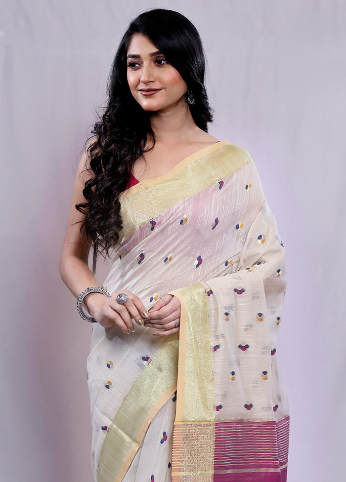 Cream Matka Silk Saree With Blouse Piece - Indian Silk House Agencies