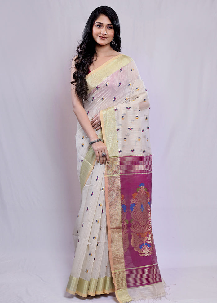 Cream Matka Silk Saree With Blouse Piece - Indian Silk House Agencies