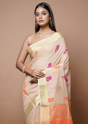 Cream Matka Silk Saree With Blouse Piece