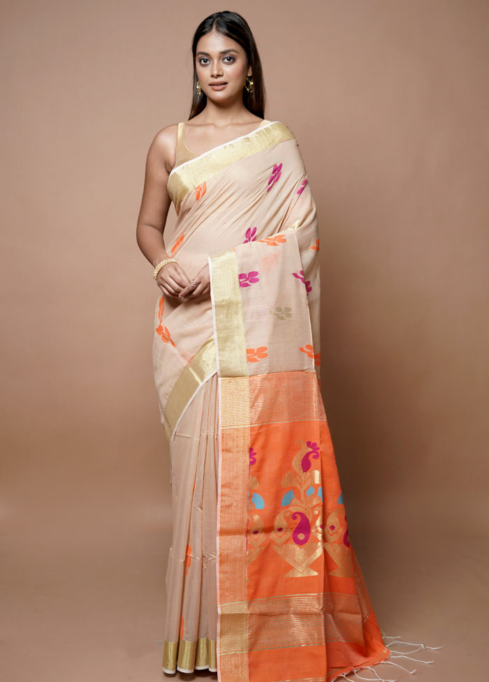 Cream Matka Silk Saree With Blouse Piece