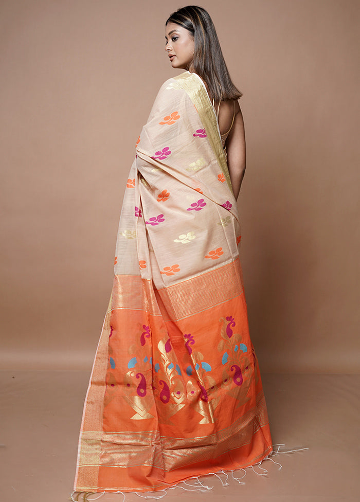 Cream Matka Silk Saree With Blouse Piece