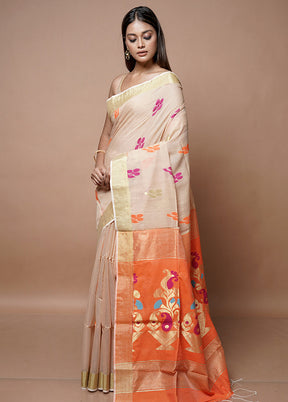 Cream Matka Silk Saree With Blouse Piece