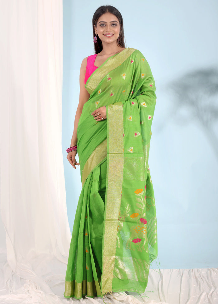 Green Matka Silk Saree With Blouse Piece - Indian Silk House Agencies