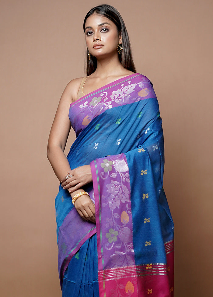 Blue Matka Silk Saree With Blouse Piece