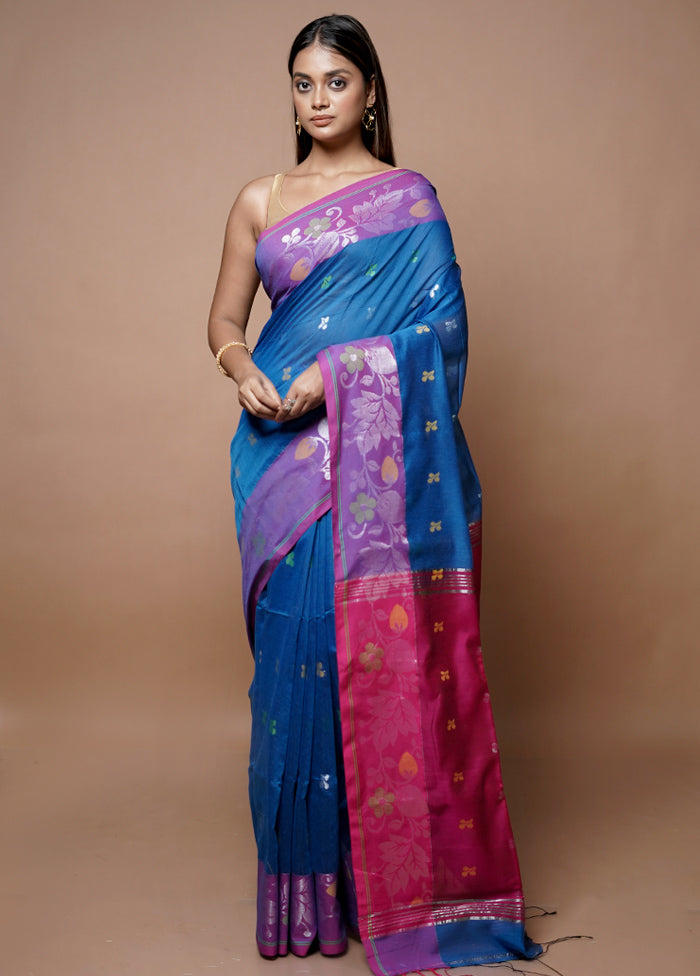 Blue Matka Silk Saree With Blouse Piece