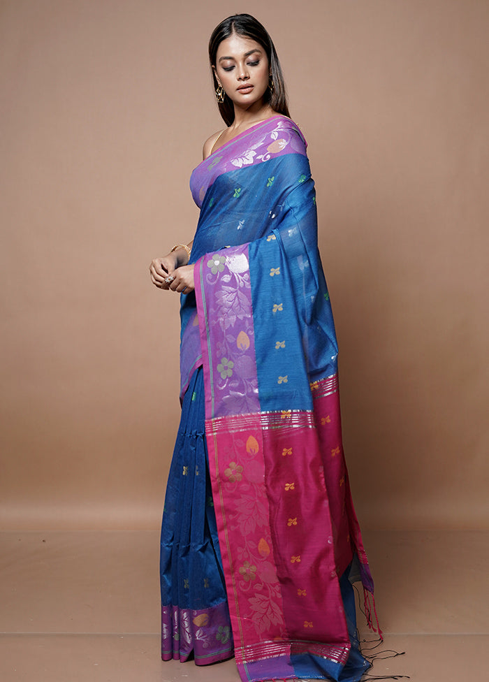 Blue Matka Silk Saree With Blouse Piece