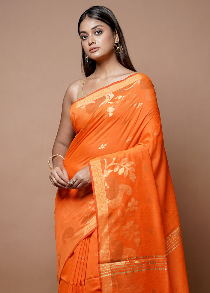 Rust Matka Silk Saree With Blouse Piece