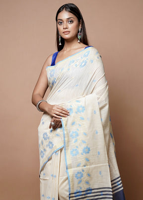 Cream Matka Silk Saree With Blouse Piece