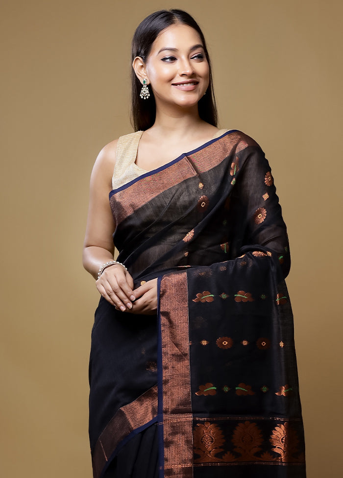 Black Matka Silk Saree With Blouse Piece