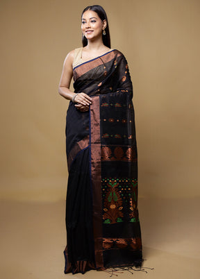 Black Matka Silk Saree With Blouse Piece