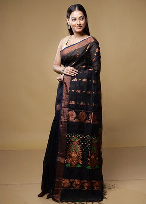 Black Matka Silk Saree With Blouse Piece