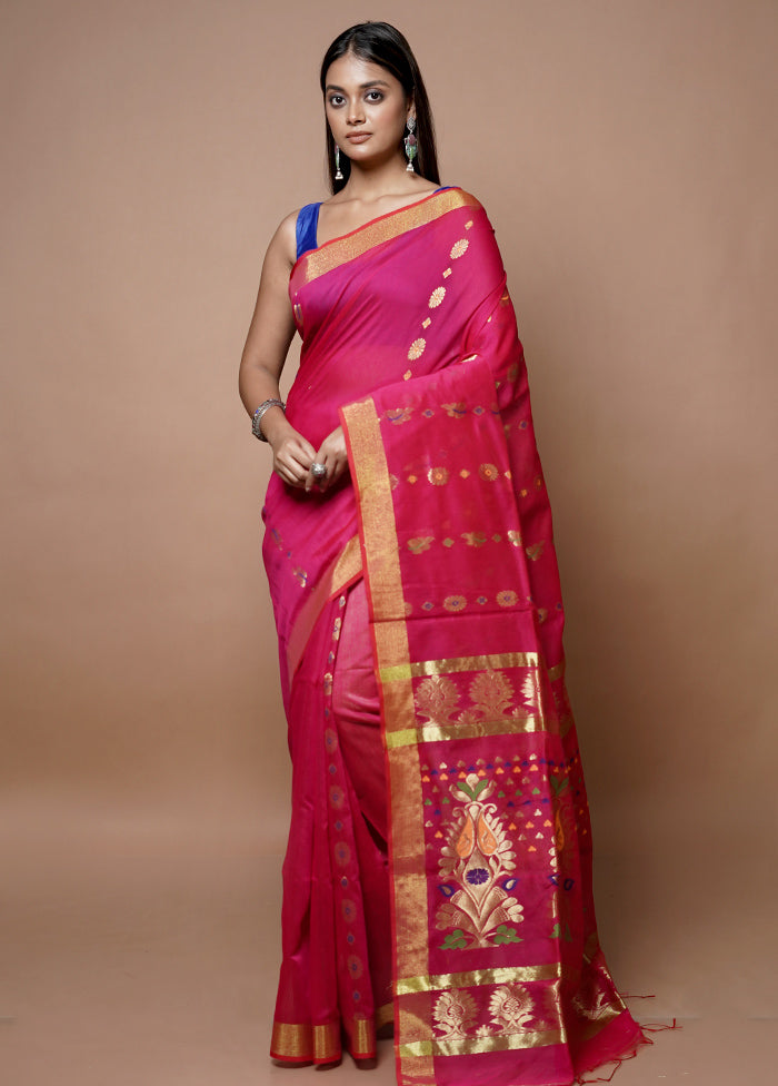 Pink Matka Silk Saree With Blouse Piece