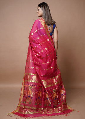 Pink Matka Silk Saree With Blouse Piece