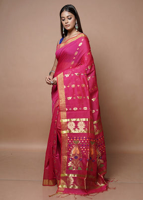 Pink Matka Silk Saree With Blouse Piece