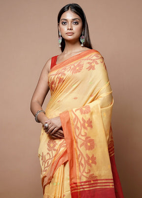 Yellow Matka Silk Saree With Blouse Piece