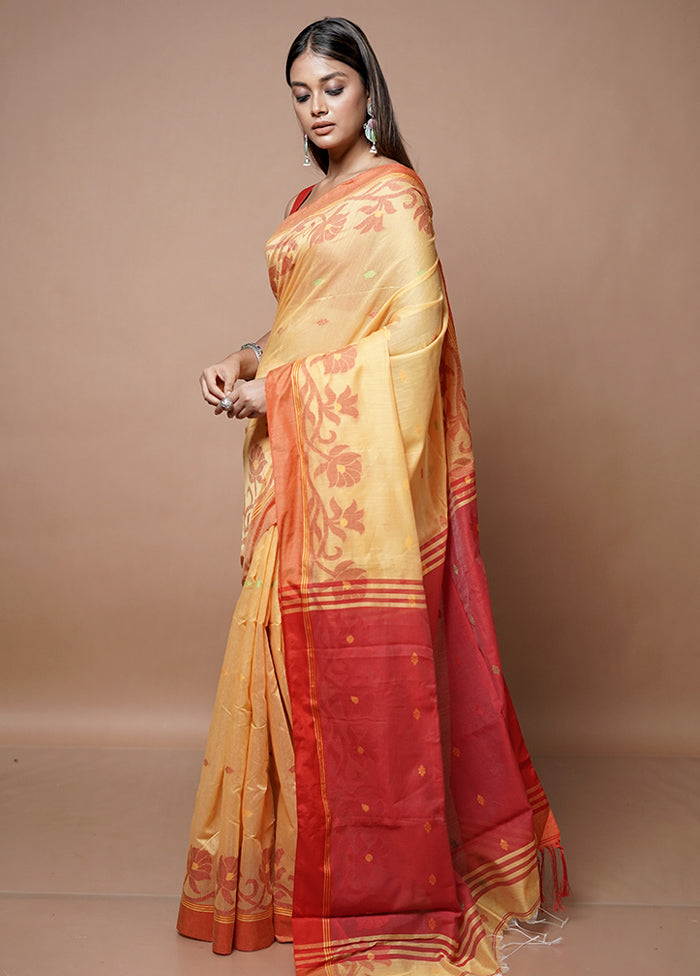 Yellow Matka Silk Saree With Blouse Piece