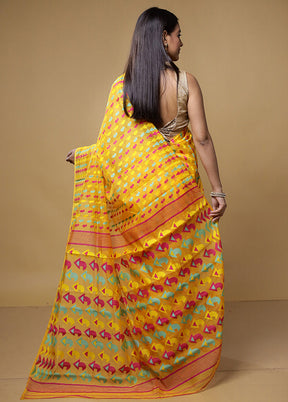 Yellow Jamdani Cotton Saree Without Blouse Piece