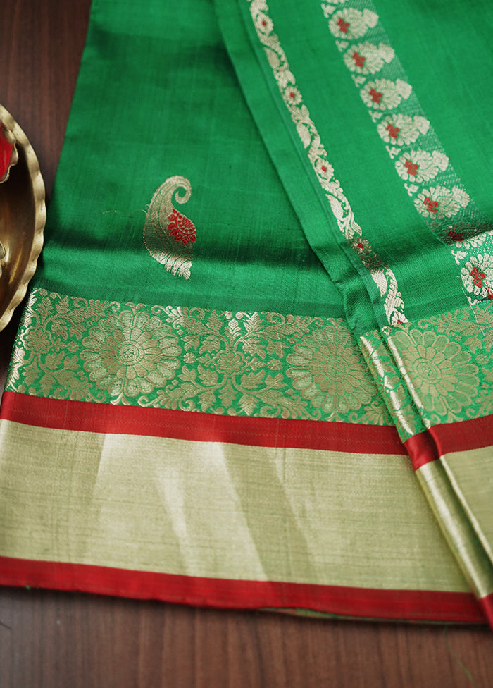 Green Garad Pure Silk Saree Without Blouse Piece