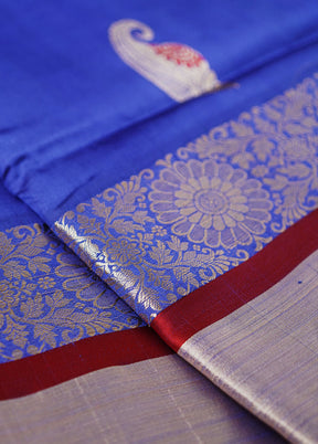 Blue Garad Pure Silk Saree Without Blouse Piece