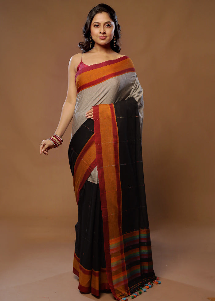 Grey Pure Khadi Cotton Saree With Blouse Piece - Indian Silk House Agencies