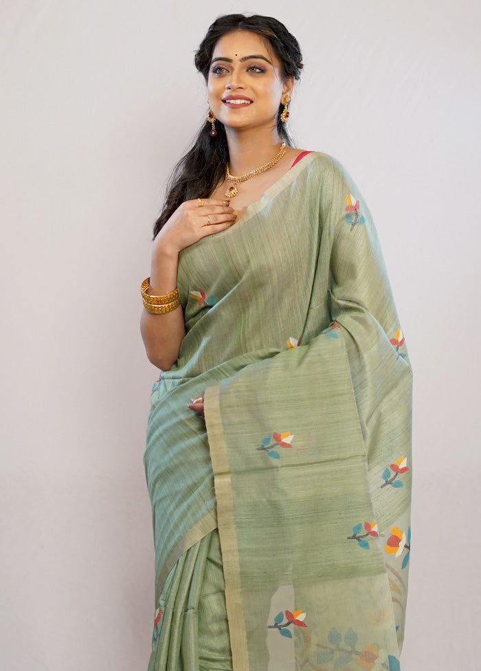 Green Matka Pure Silk Saree With Blouse Piece - Indian Silk House Agencies