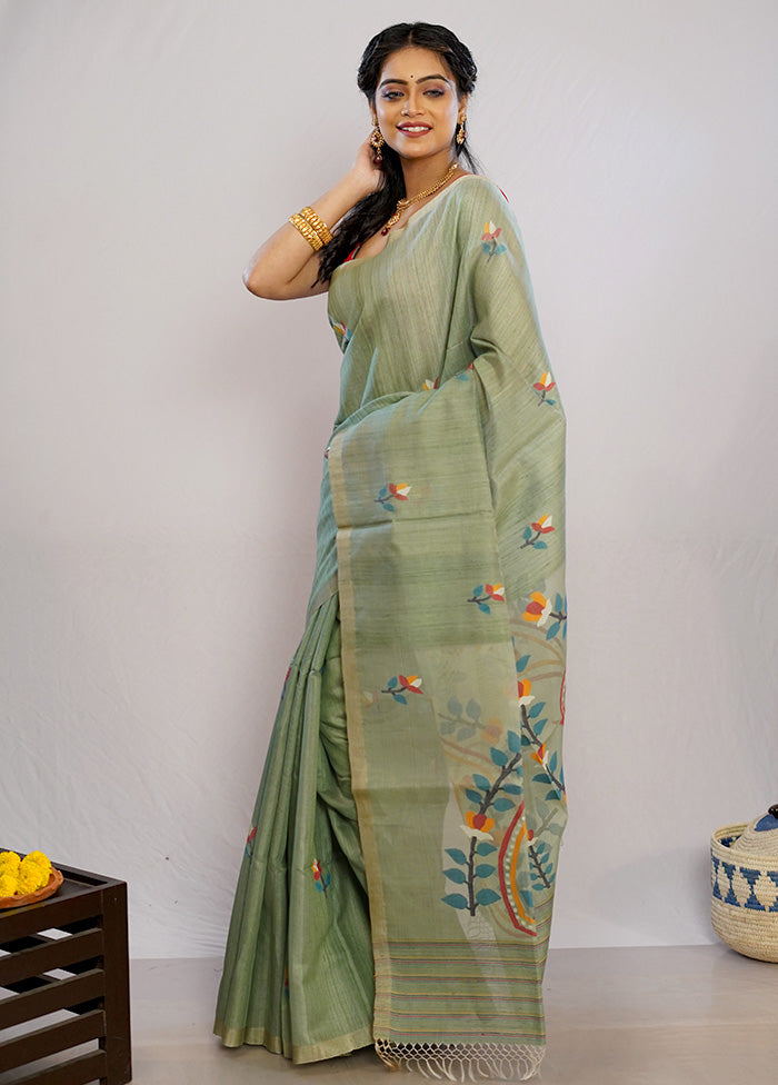 Green Matka Pure Silk Saree With Blouse Piece - Indian Silk House Agencies