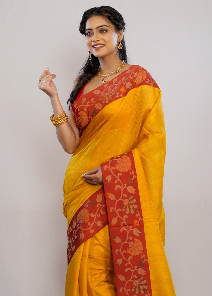 Yellow Matka Pure Silk Saree With Blouse Piece - Indian Silk House Agencies