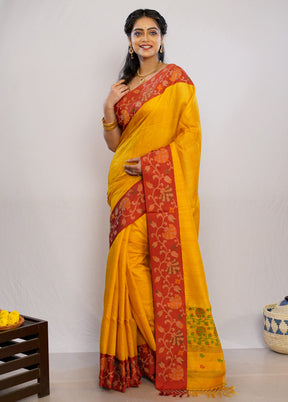 Yellow Matka Pure Silk Saree With Blouse Piece - Indian Silk House Agencies