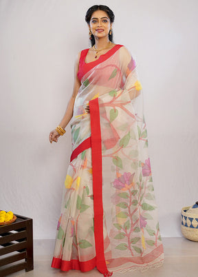 Cream Matka Pure Silk Saree With Blouse Piece - Indian Silk House Agencies