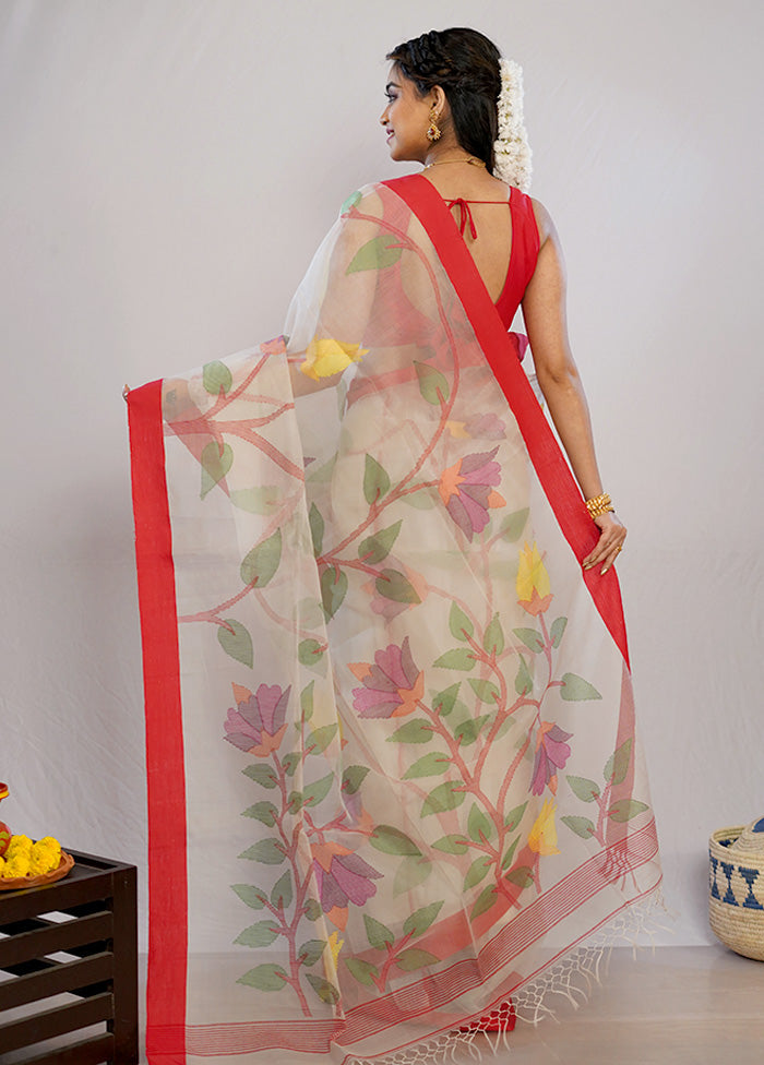 Cream Matka Pure Silk Saree With Blouse Piece - Indian Silk House Agencies