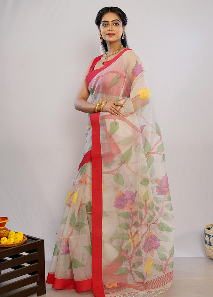 Cream Matka Pure Silk Saree With Blouse Piece - Indian Silk House Agencies